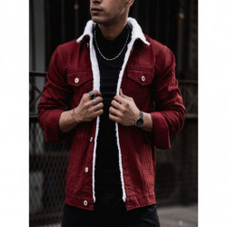 Maroon Denim Jacket With Fur