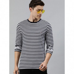 Men Navy Blue Solid Round...