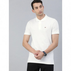 Men White Solid Polo Collar...